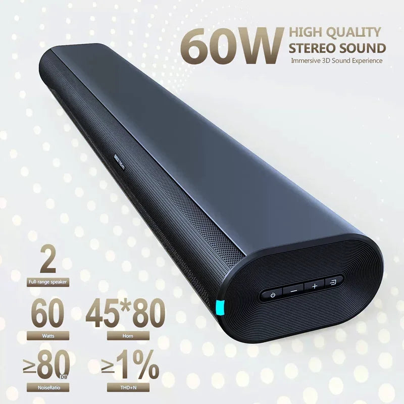 Black 60w soundbar with textured grille for home theate soundbar 60w support optical usb computer speaker subwoofer