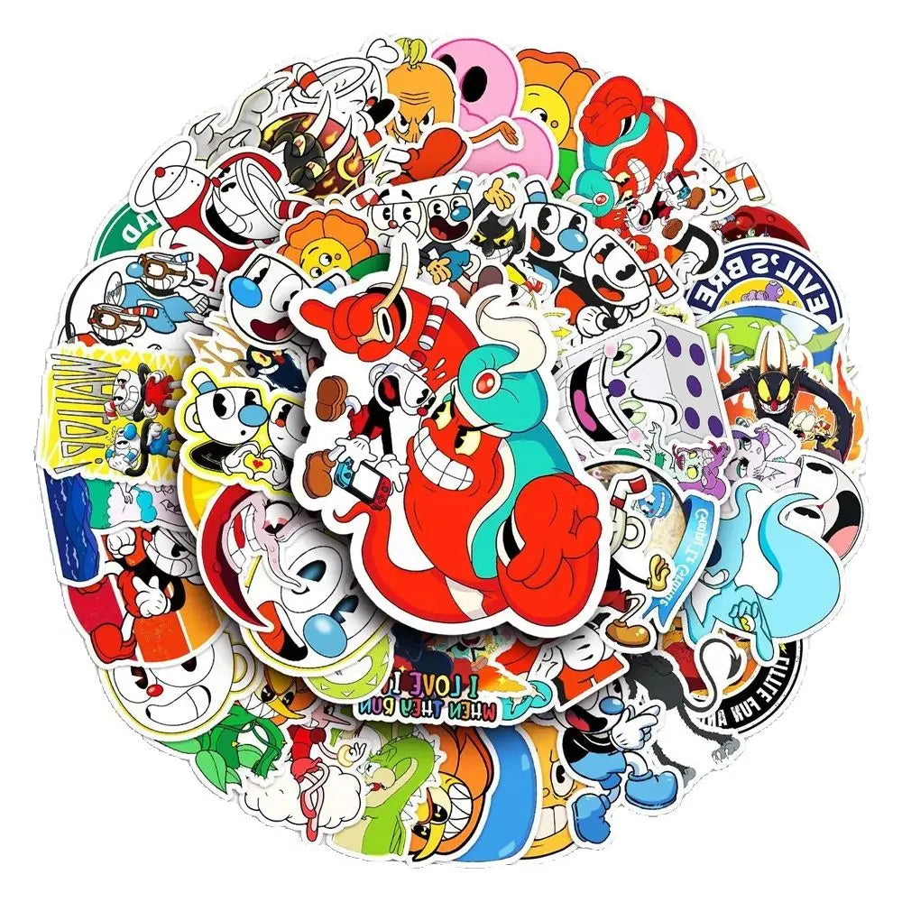 50pcs Game Cuphead Graffiti Stickers Toys Laptop iPad Skateboard Journal Gift Guitar Stickers