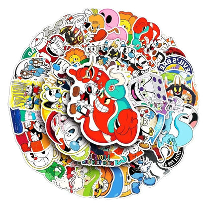 50pcs Game Cuphead Graffiti Stickers Toys Laptop iPad Skateboard Journal Gift Guitar Stickers