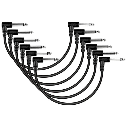 Black angled guitar effect pedal patch cable with 6.35mm plug and rubber jacket for 6pcs electric guitar use