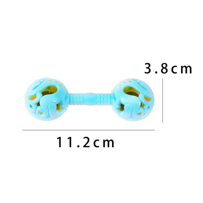 Light blue plastic double-headed small toy rattle with elephant ends and textured bar for toy baby shower gift
