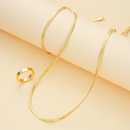 Gold snake chain necklace and matching ring set perfect for fashion hip hop minimalist necklace bracelet style