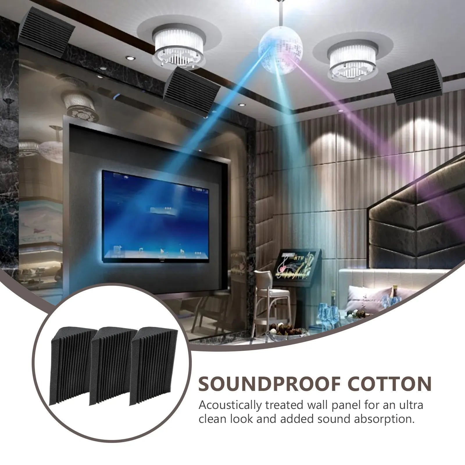 Black ribbed soundproof cotton wall panels 3pcs sound insulation corner bass trap acoustic panels sound for studio