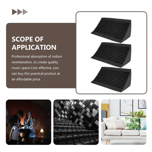Black triangular corner bass trap acoustic panels sound with ribbed texture 3pcs sound insulation for studios