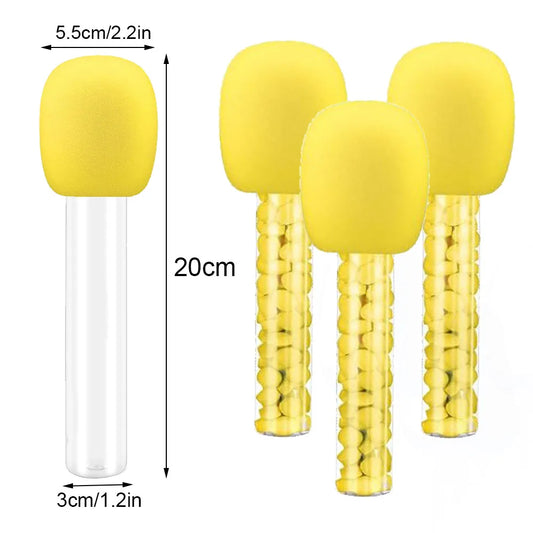 Yellow foam-tipped microphone pop filters with clear plastic stems for 24pcs microphone candy rock music party decoration prop