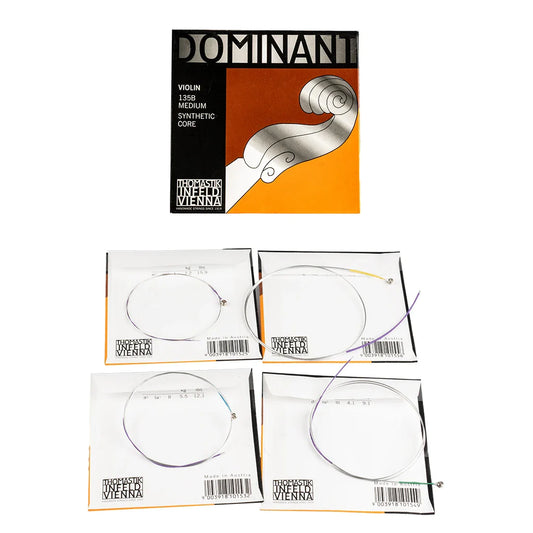 4/4 full size violin strings dominant 135b with synthetic core and aluminum wound silver finish color-coded strands