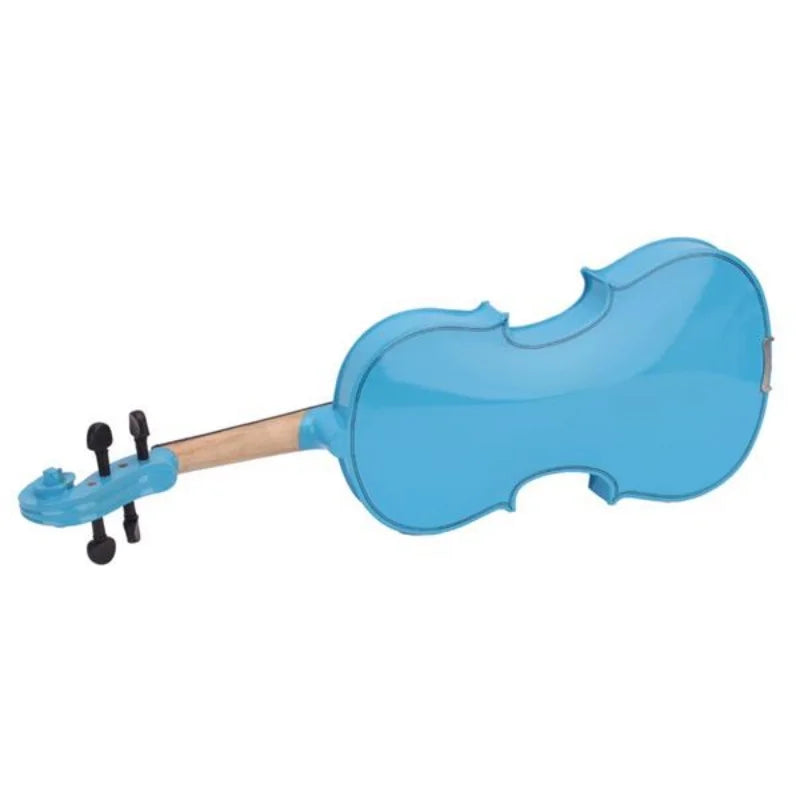 Bright blue 4/4 beginner violin kit with black tuning pegs and light wood neck for professional stringed musical instruments