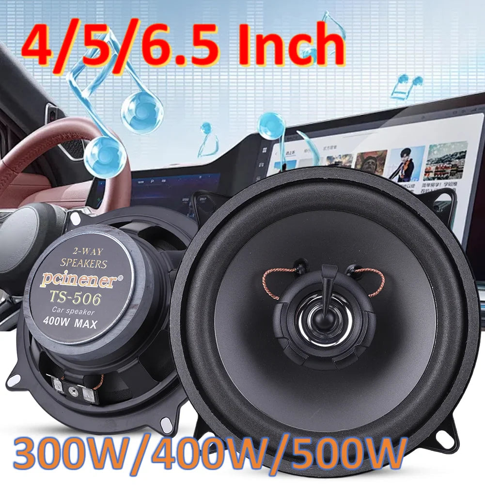 Black pcinener ts-506 frequency car stereo speakers in 4, 5, and 6.5 inch sizes with 300w to 500w power ratings