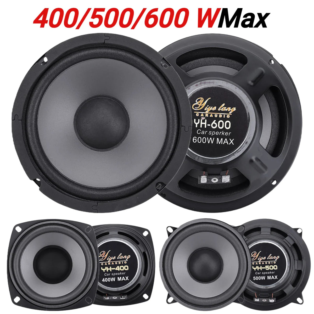 Black and gray yipe lang 4 5 6.5 inch universal car hifi coaxial speakers with 400 500 and 600w power ratings