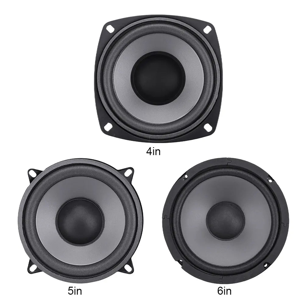 Set of three black and gray 4 5 and 6 inch universal car hifi coaxial stereo speakers with square and round edges