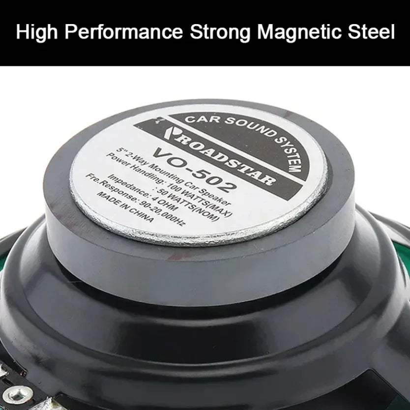 Black roadstar vo-502 4/5/6 inch universal automotive audio hifi coaxial subwoofer with silver label and magnetic steel cone