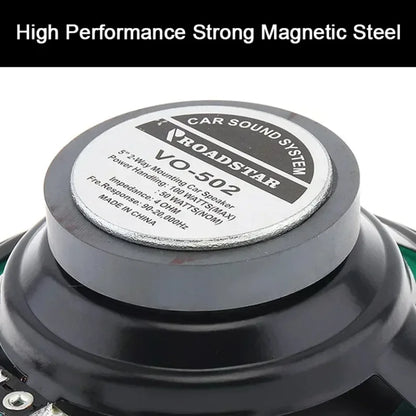 Black roadstar vo-502 4/5/6 inch universal automotive audio hifi coaxial subwoofer with silver label and magnetic steel cone