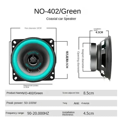 Green 4 inch coaxial car speaker with black frame and silver magnet model no-402 hifi coaxial subwoofer universal automotive audio