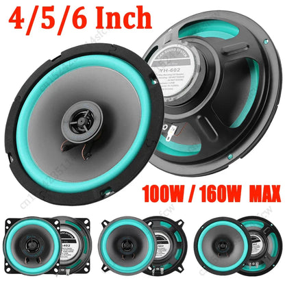 Black and teal 4/5/6 inch car speakers with sleek modern design 100w 160w max universal hi fi coaxial subwoofer