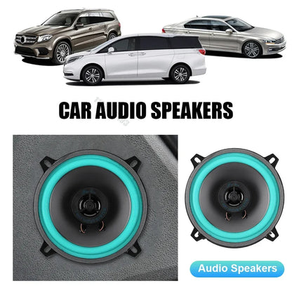 Teal-accented 4 inch car speakers with black cones and mounting brackets for hifi coaxial subwoofer audio music stereo use