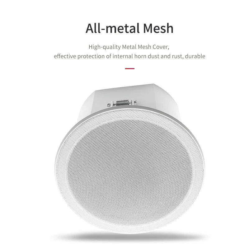 White all-metal mesh quality ceiling speaker with durable metal grille for theater background music and bluetoothback cover home use