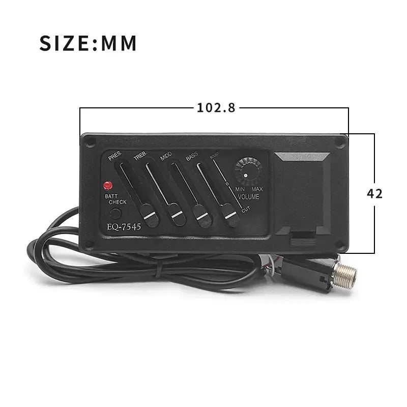 Black eq-7545 4 band left hand acoustic guitar pickup guitar preamp with five sliders and volume knob for amplifier