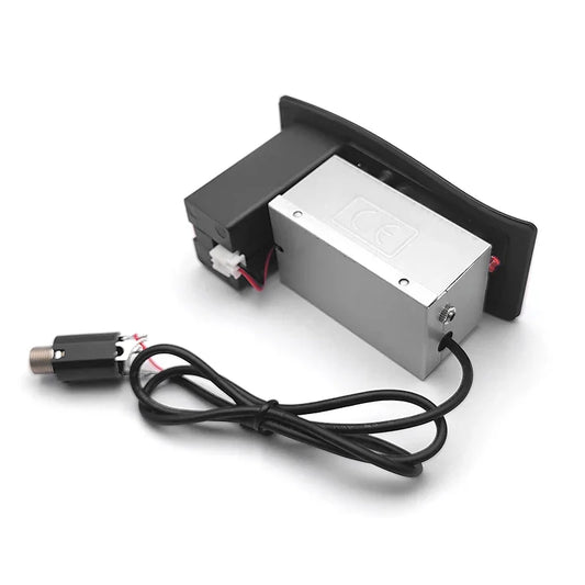 Silver metallic 4 band eq7545 left hand acoustic guitar pickup with black housing and coiled cable for guitar preamp amplifier