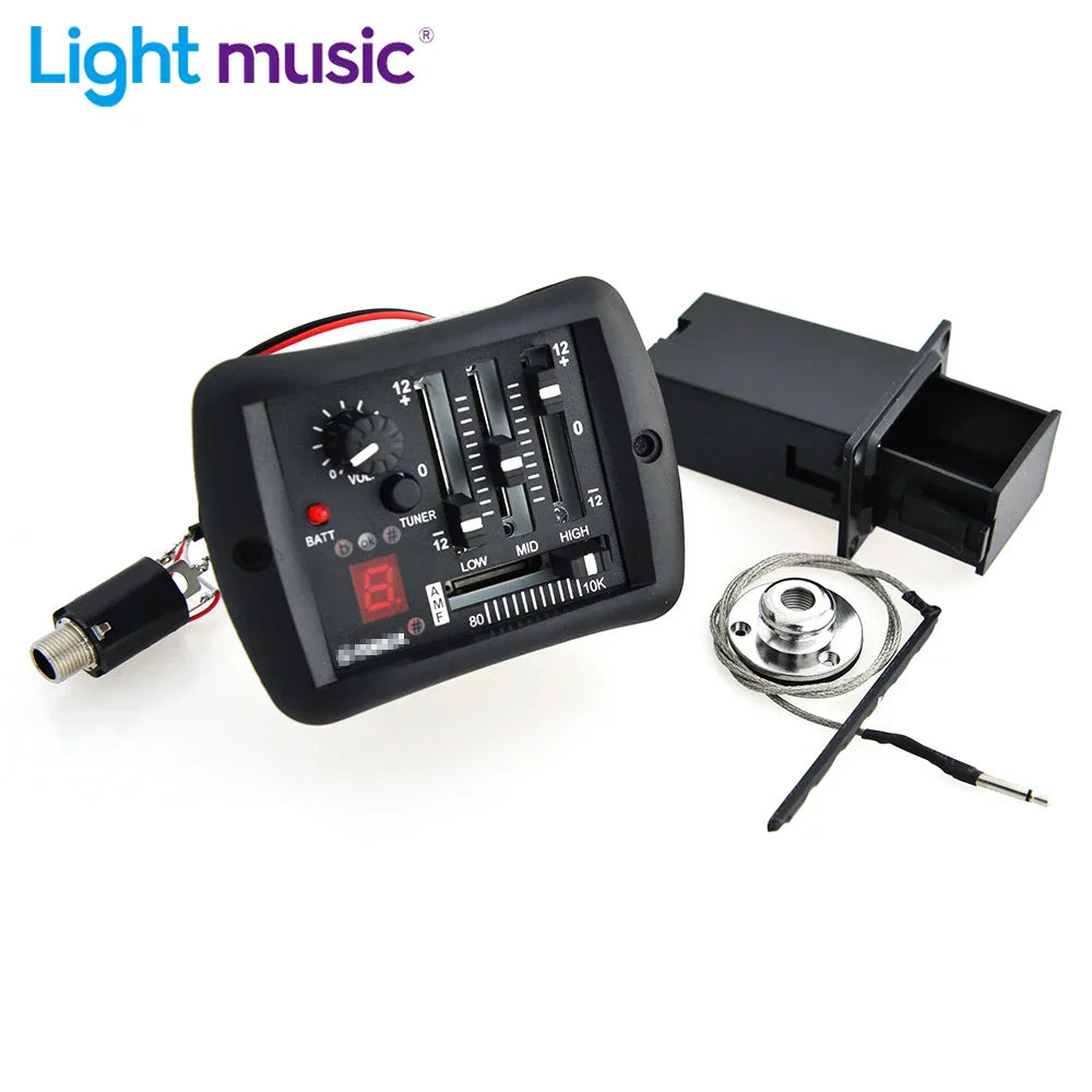 Black light 4 band piezo pickup guitar pickup preamp eq equalizer control panel with red led and three sliders