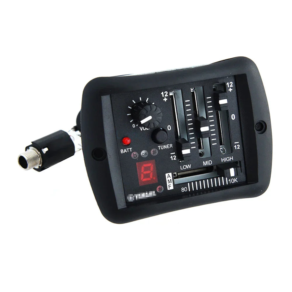 Black plastic 4 band guitar pickup preamp eq equalizer with tuner volume and tone controls for folk guitar use