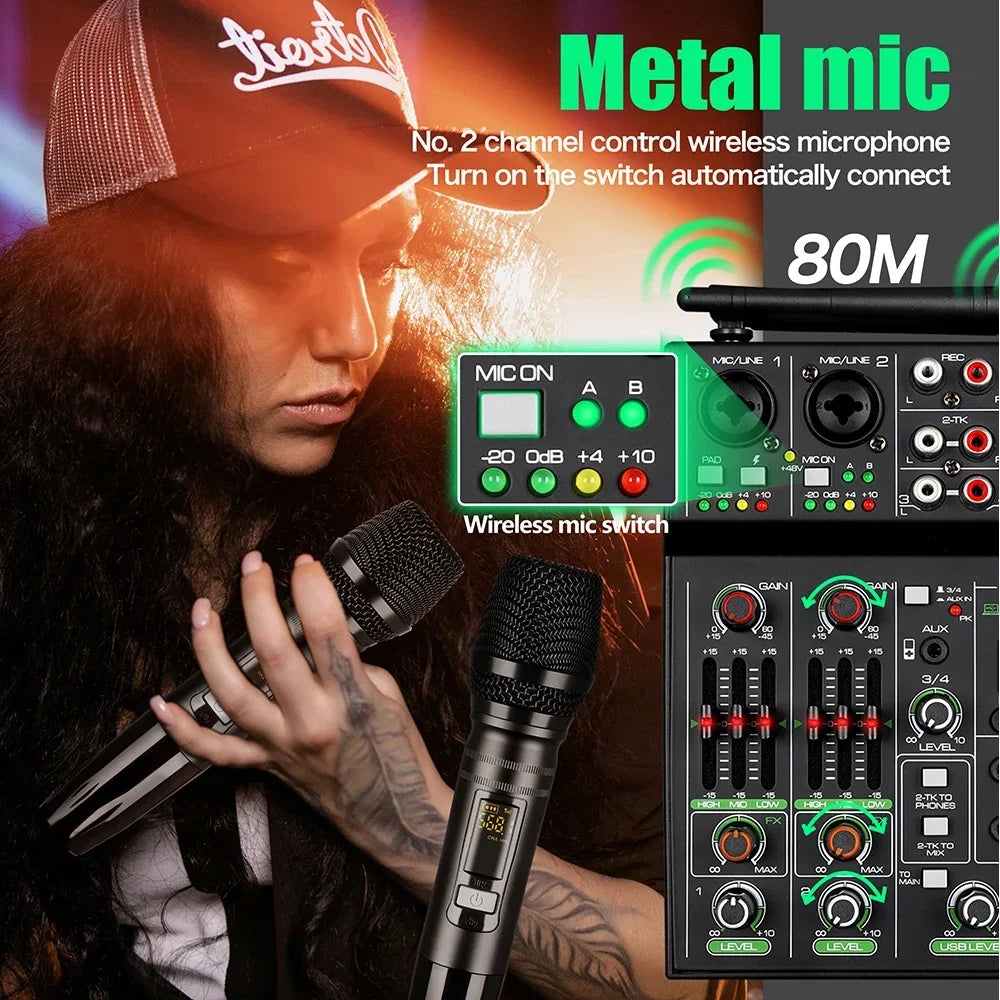 Black wireless microphone usb with digital display and metallic finish for party karaoke machine and console dj mixing