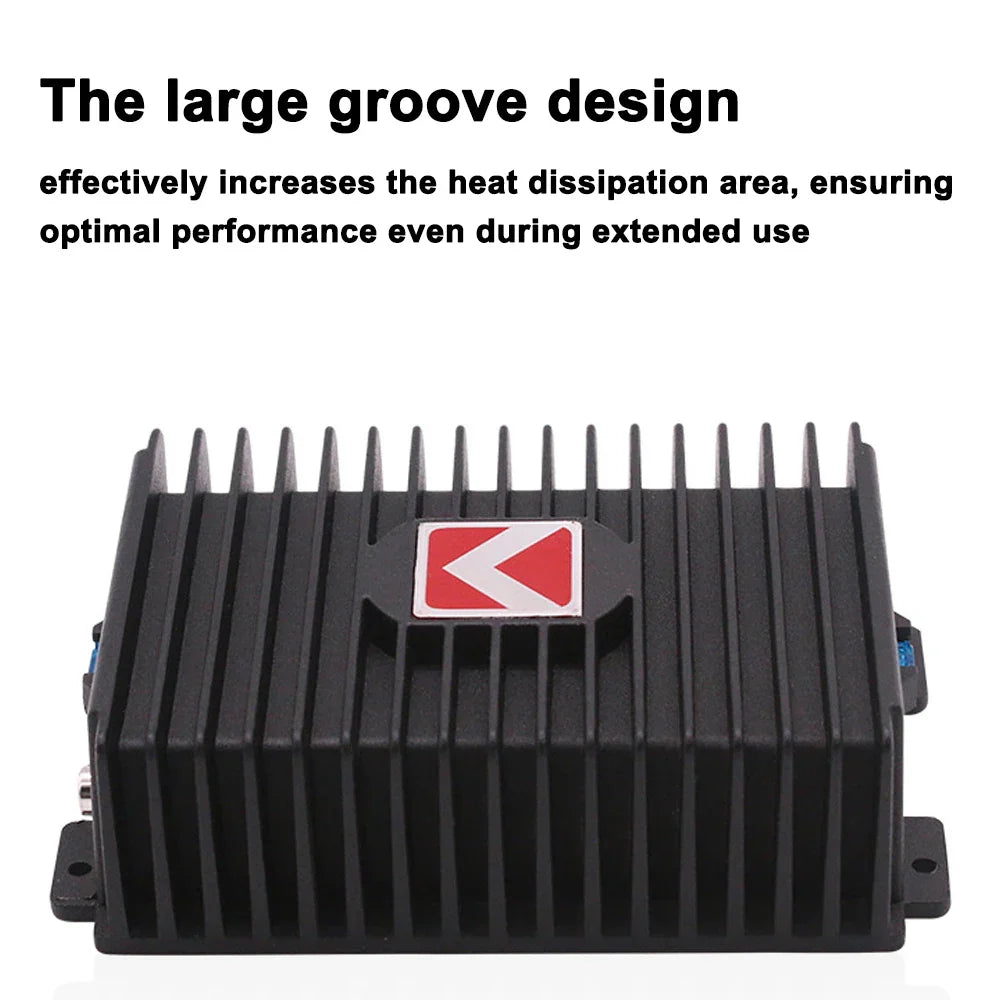 Black rectangular 4-channel car amplifier with large groove design and red white logo for 80wx4 audio modification power amplifier digital use