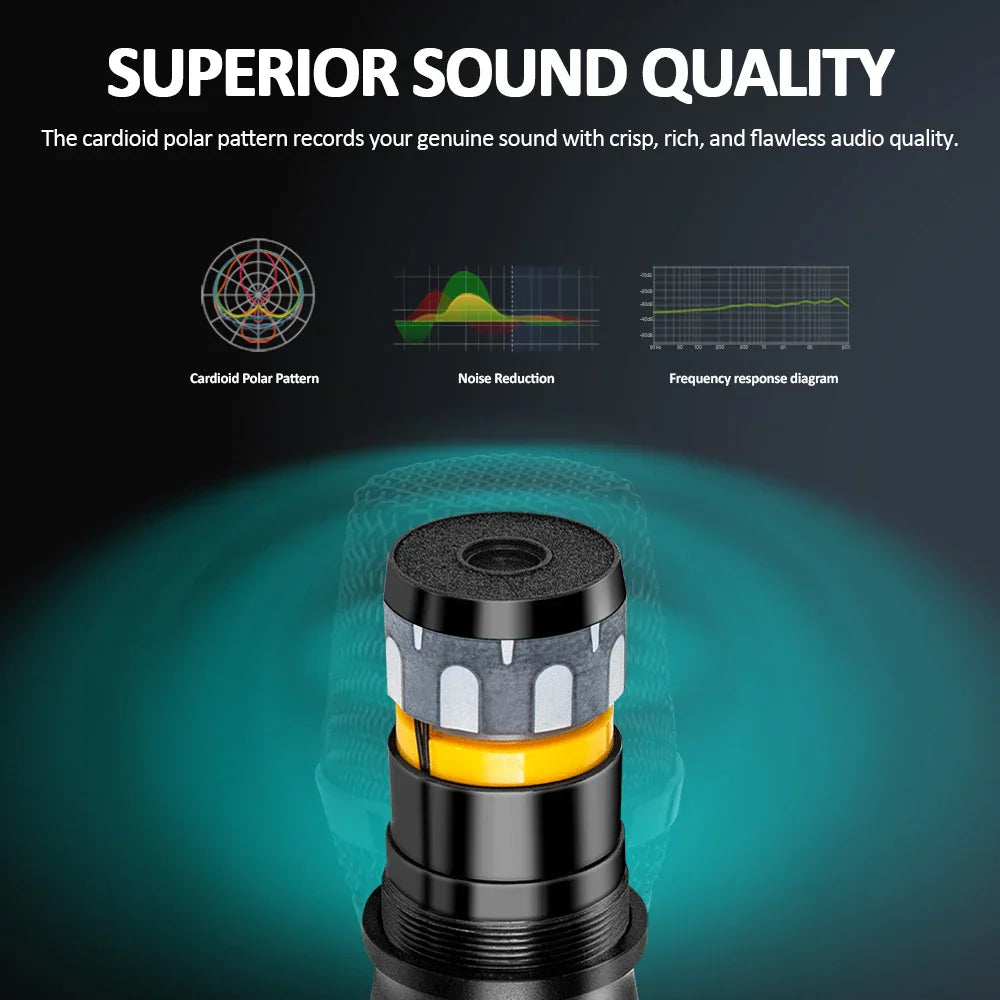 Black and yellow cardioid microphone with dual uhf wireless for superior sound in bluetooth dj mixer studio recording dgnog