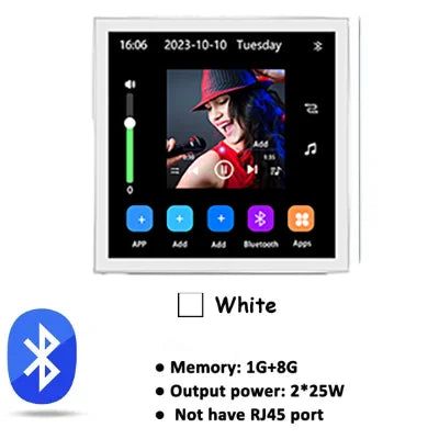 White rectangular 4 inch android 10 eshare wifi bluetooth touch home theater cinema digital stereo with touchscreen