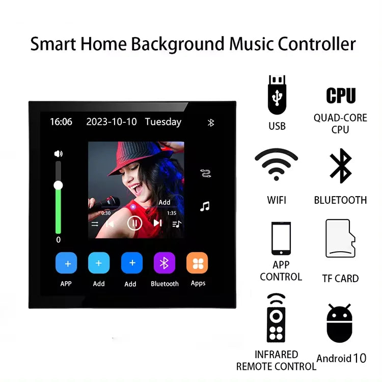Black rectangular 4 inch android 10 eshare wifi bluetooth touch home theater controller with cinema digital stereo display