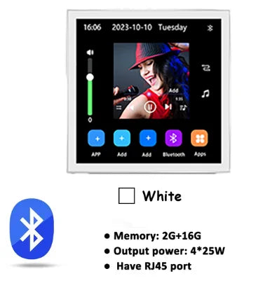 White rectangular 4 inch android 10 eshare wifi bluetooth touch home theater cinema digital stereo with touchscreen