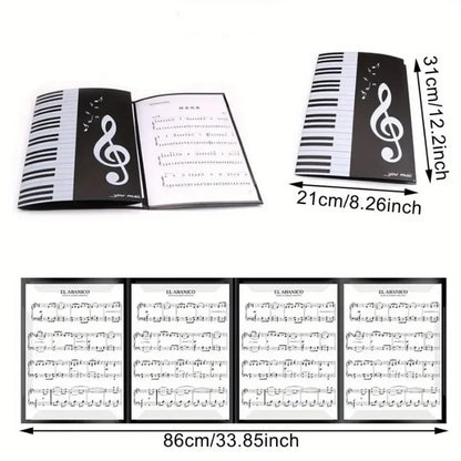Black and white piano score folder with treble clef design and six pockets music storage for folder writing modification