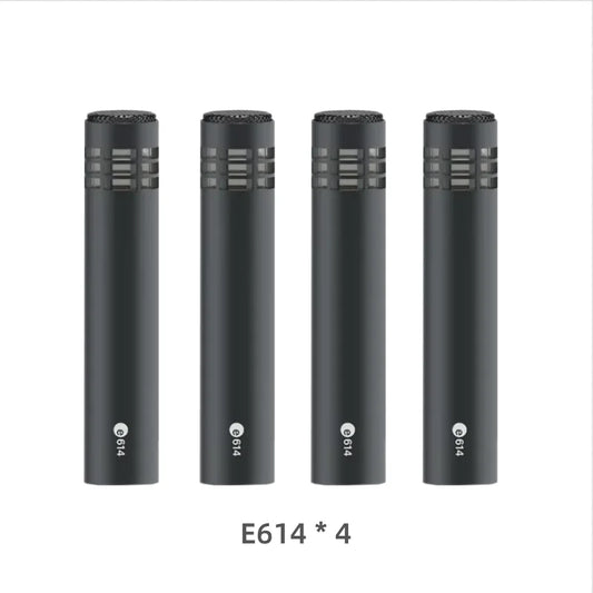Four black e614 supercardioid condenser microphones with metallic grille and matte finish for instrument recording mics kit
