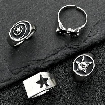 Silver black star rings set of 4 pcs punk black finger ring y2k with metallic finishes for unisex fashion gift