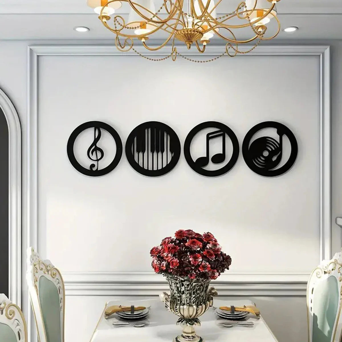 Black circular pcs wood wall art decor featuring musical note symbols for ktv recording studio and music lovers gift