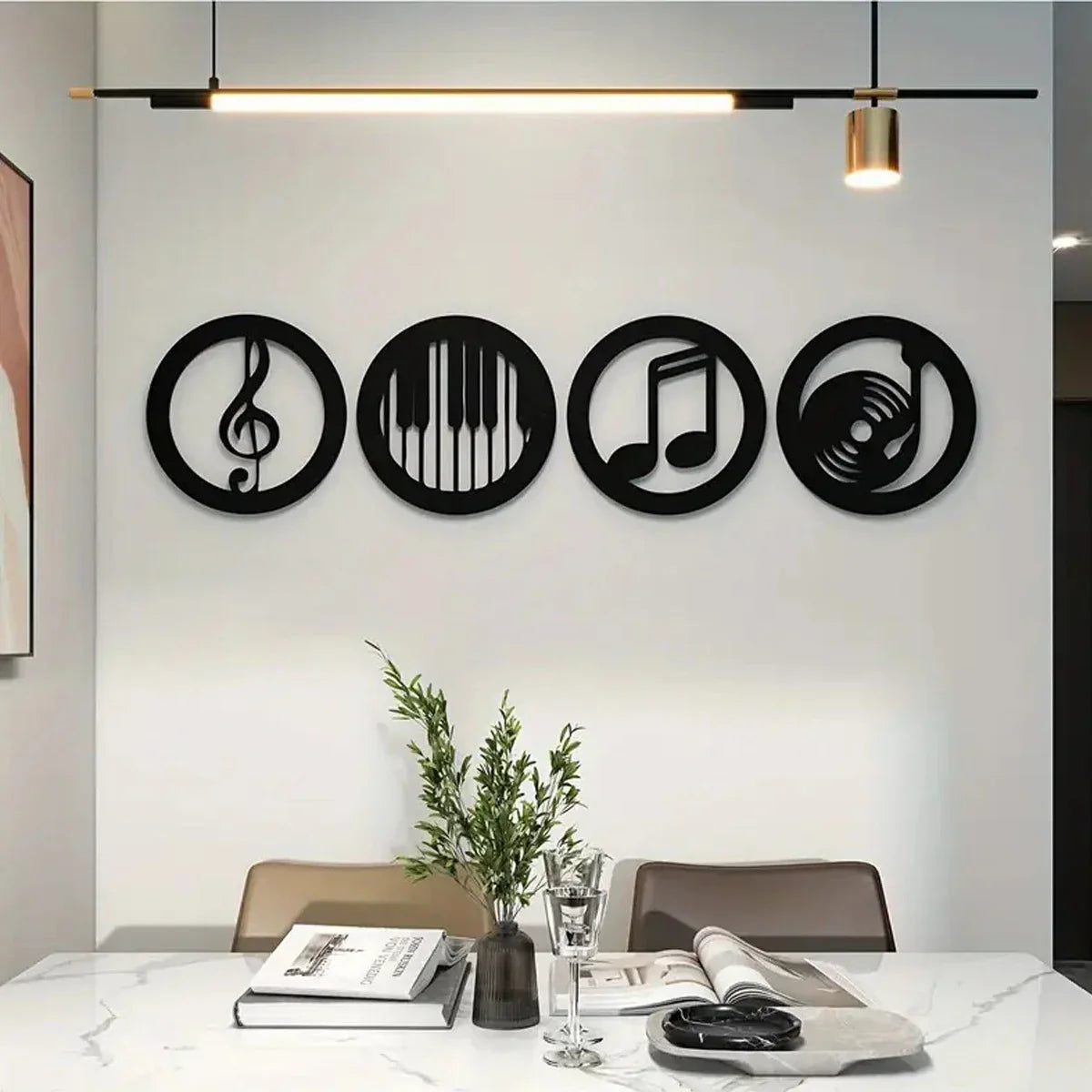 Black circular pcs wood wall art decor featuring musical note symbols for ktv recording studio and music lovers gift