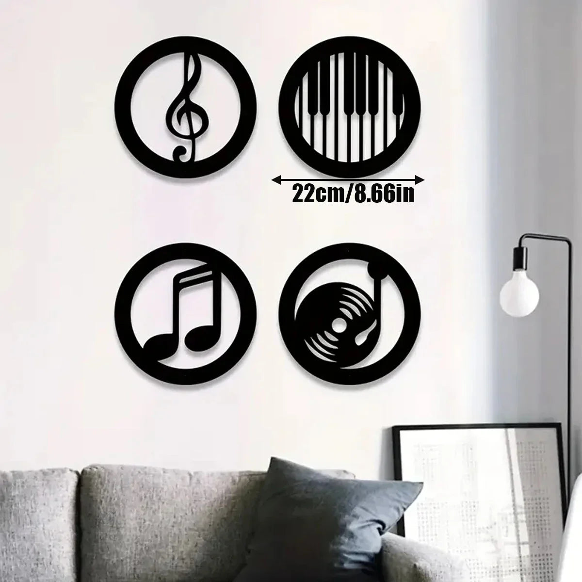 Set of four black metal pcs wood wall art decor featuring musical notes for ktv recording studio and music lovers