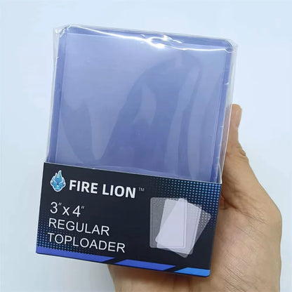 Fire lion 3x4 inch regular toplayer card sleeves in clear plastic packaging.