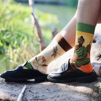 Hip-hop AB version asymmetric tide socks for men and women couples fashion trend popular jacquard cartoon long tube cotton socks