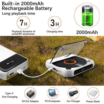 D Player Portable BT Music Player CD Runner with Dust Proof Cover A-B Repeat Timer Remote Control External Playback Function