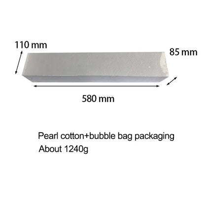 A sleek rectangular silver stone measuring 580mm x 110mm x 85mm for subwoofer home theater multi function speaker use