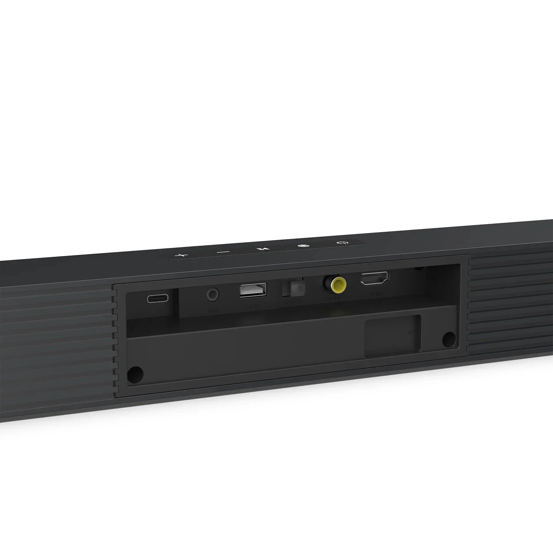 Black 40w soundbar with multiple ports including usb and hdmi for subwoofer home theater wall mounted bluetooth use