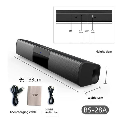 Black bs-28a soundbar tv portable with sleek design and textured speaker grilles for wireless column home theater sound system