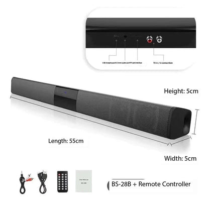 Black bs-28b soundbar tv portable with sleek design and textured grille for wireless column home theater sound system