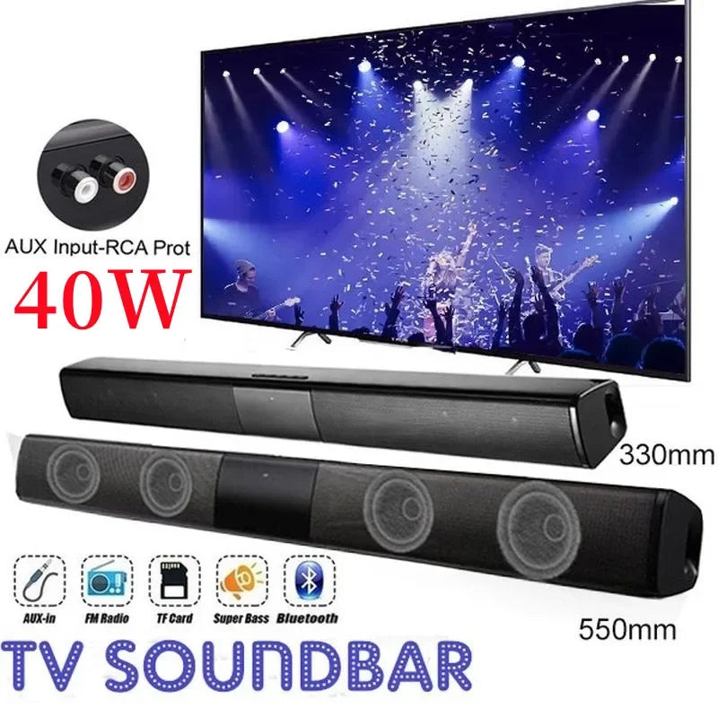 Black 40w soundbar tv portable with four circular speakers and sleek design for wireless column home theater sound system