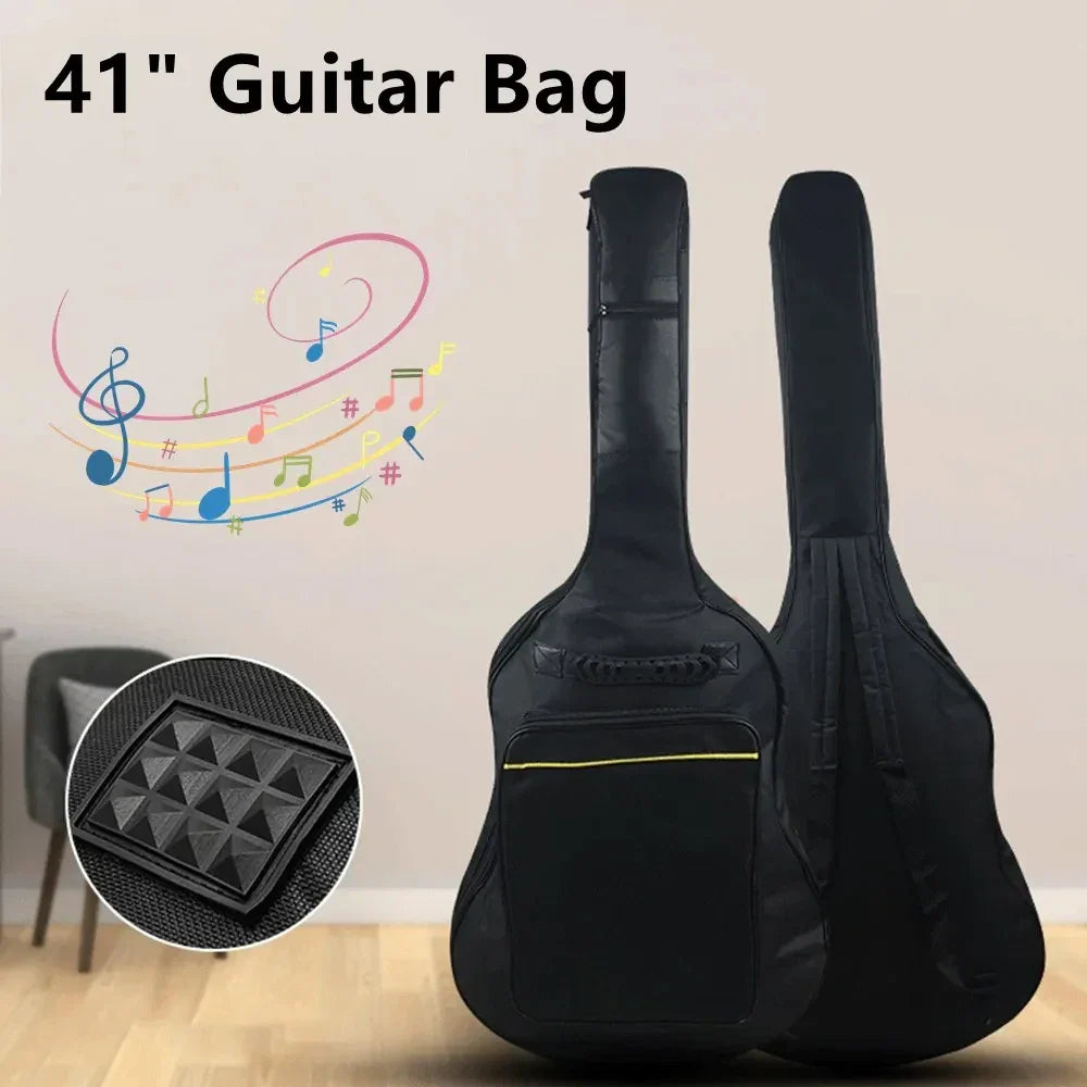 Black 41 inch acoustic guitar bag with waterproof rip-stop oxford nylon double straps padded and textured front pocket