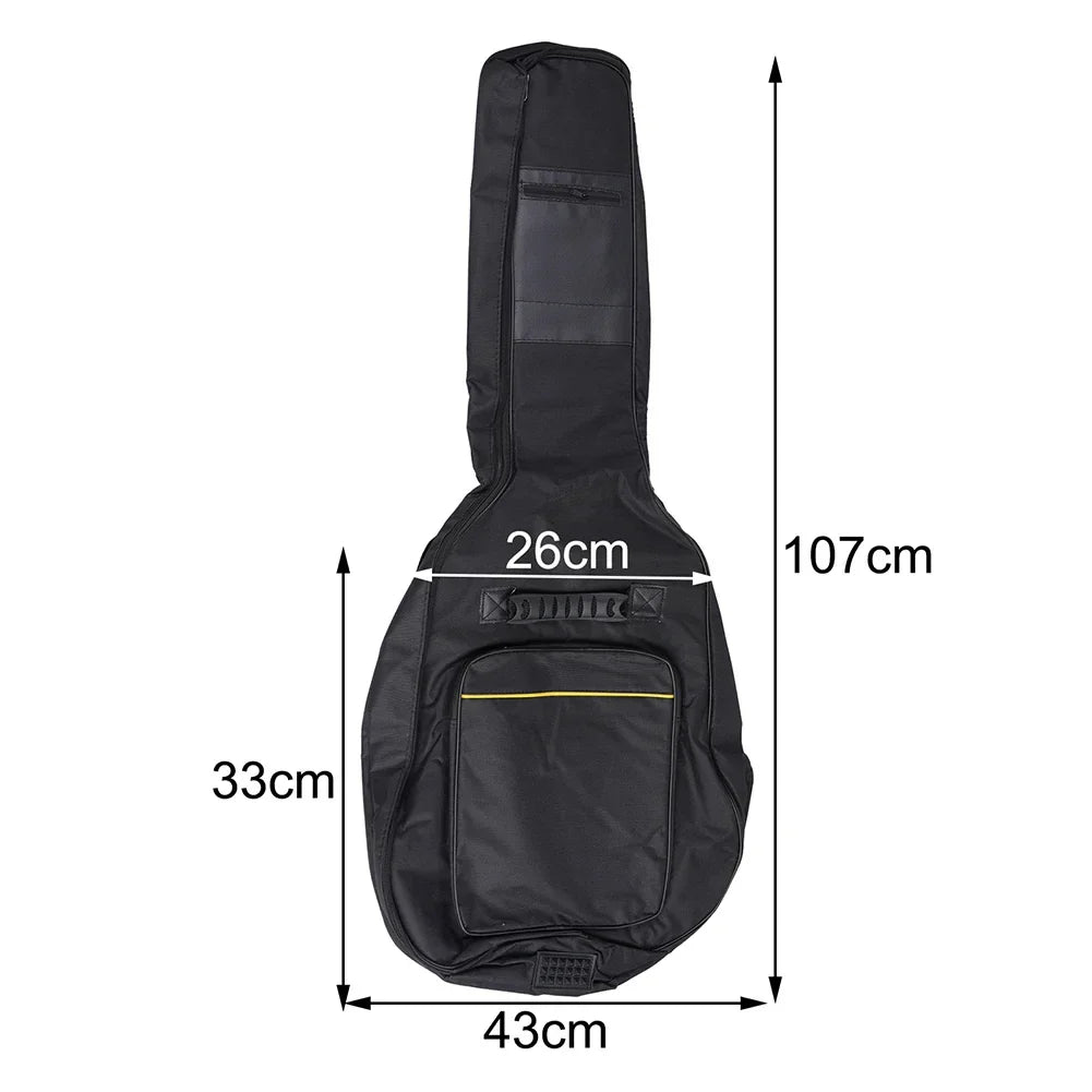 Black 41 inch acoustic guitar bag with yellow trim made of waterproof rip-stop oxford nylon double straps padded