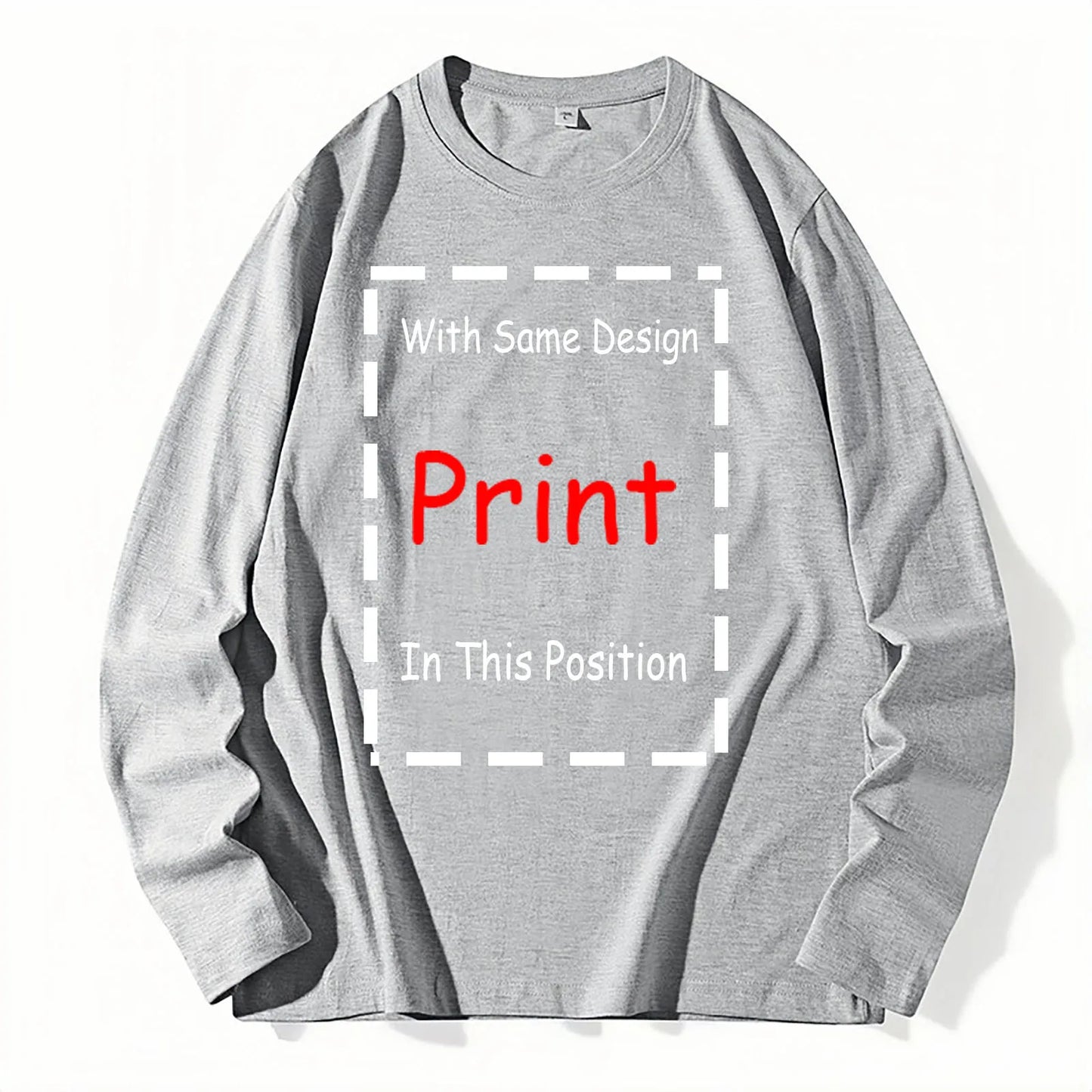 Gray long-sleeved 42nd street broadway small tee with central red print in white dashed rectangle vintage soft cotton