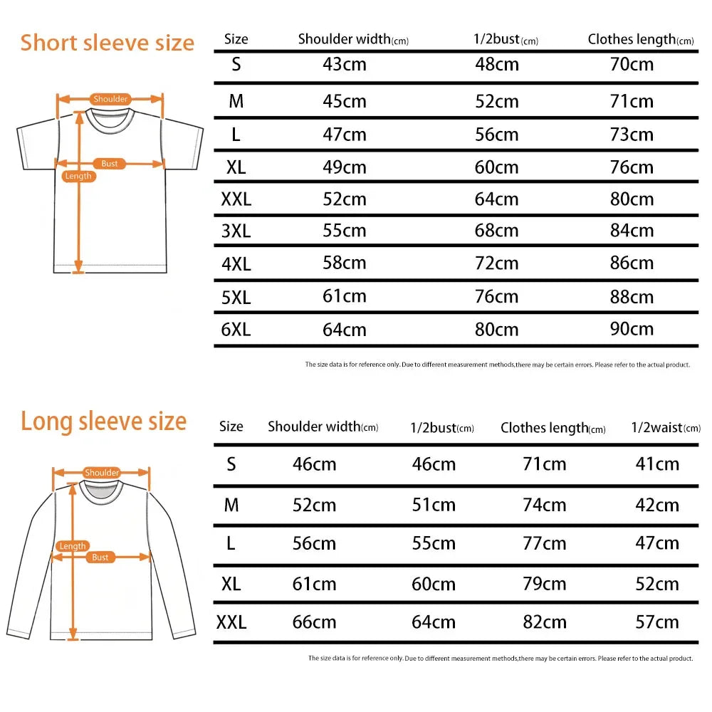 Short sleeve and long sleeve t-shirt size chart showing measurements for 42nd street broadway small tee 1980s vintage style