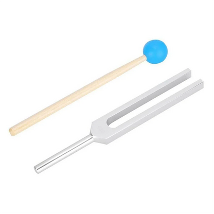 Silver a432 hz tuning fork with wooden handle and blue rubber ball made of high-quality materials for sound healing