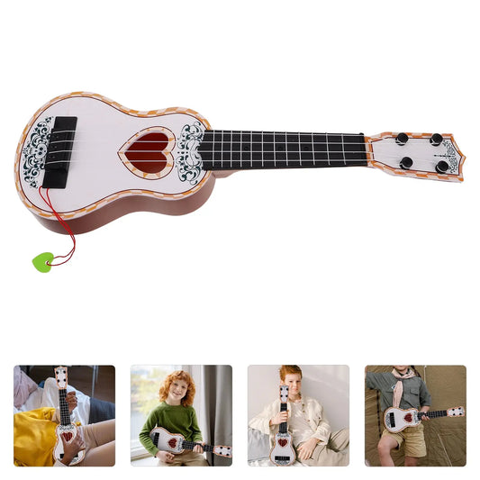 White 44cm beginner classical ukulele with heart-shaped soundhole and floral detailing musical instrument toy for kids